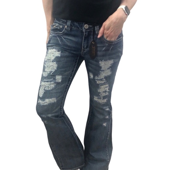 Jetset Jeans Y2K low rise Flare Sz 6 Wo's 7 Jrs Medium Blue Distressed NWT - Picture 1 of 7